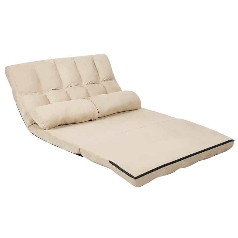 6-Position Adjustable Floor Sofa Bed, Foldable Lazy Sleeper with 2 Pillows & Suede Cover, Convertible Futon Couch Bed for Living Room & Gaming