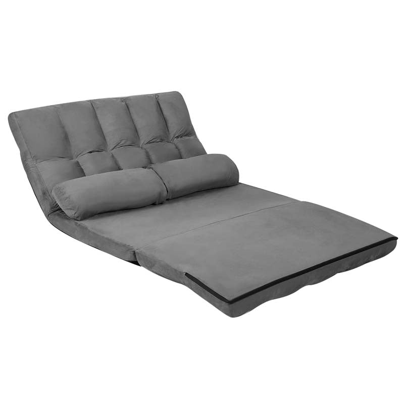 6-Position Adjustable Floor Sofa Bed, Foldable Lazy Sleeper with 2 Pillows & Suede Cover, Convertible Futon Couch Bed for Living Room & Gaming