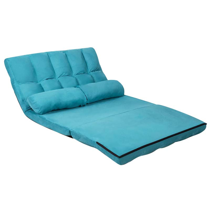 6-Position Adjustable Floor Sofa Bed, Foldable Lazy Sleeper with 2 Pillows & Suede Cover, Convertible Futon Couch Bed for Living Room & Gaming