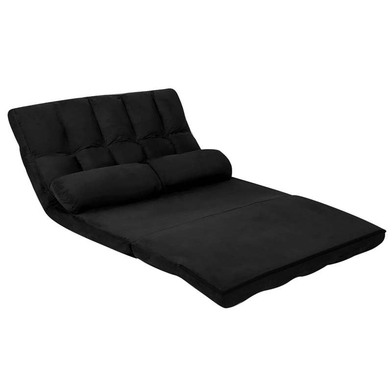 6-Position Adjustable Floor Sofa Bed, Foldable Lazy Sleeper with 2 Pillows & Suede Cover, Convertible Futon Couch Bed for Living Room & Gaming