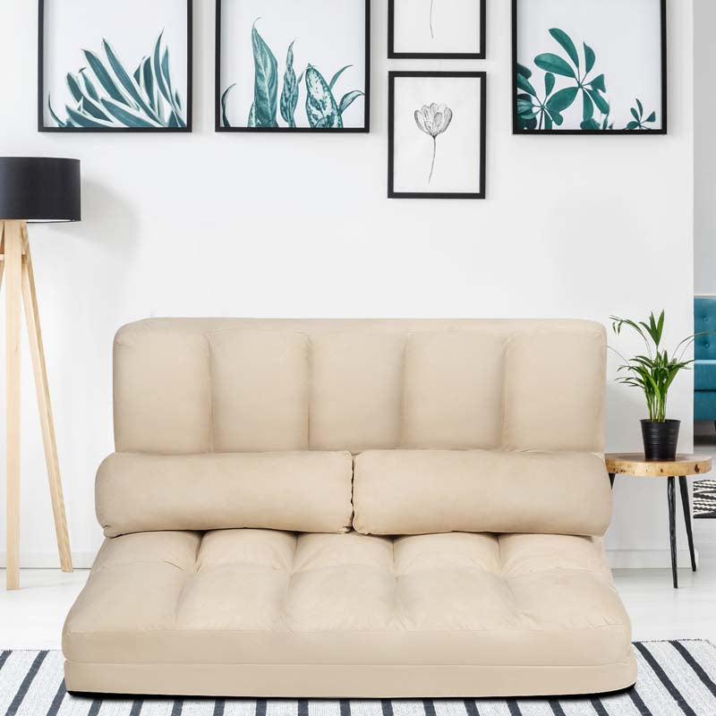6-Position Adjustable Floor Sofa Bed, Foldable Lazy Sleeper with 2 Pillows & Suede Cover, Convertible Futon Couch Bed for Living Room & Gaming