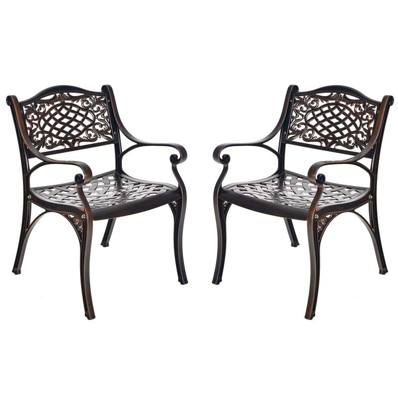 2/4Pcs All-Weather Cast Aluminum Chairs with Armrests & Curved Seats, Outdoor Dining Chairs Patio Bistro Armchairs for Backyard Garden Poolside
