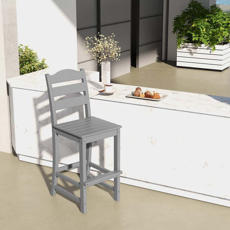 Outdoor HDPE Bar Stool, Patio Tall Bar Chair with Backrest and Footrest, 30 Inches Counter Height Barstools for Garden Backyard