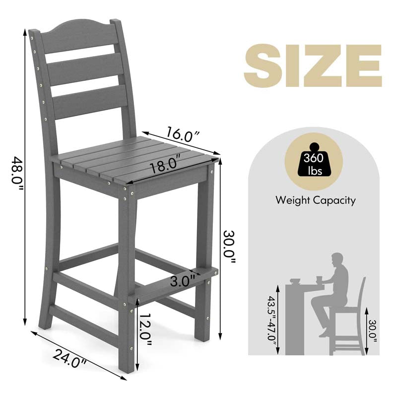 Outdoor HDPE Bar Stool, Patio Tall Bar Chair with Backrest and Footrest, 30 Inches Counter Height Barstools for Garden Backyard