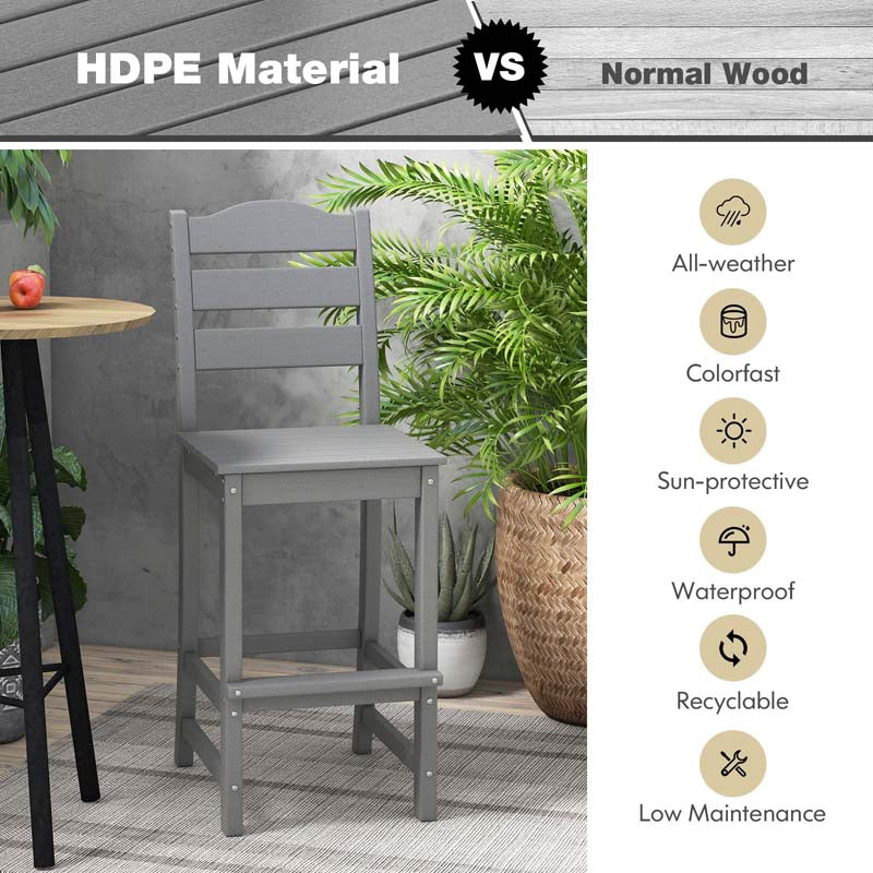 Outdoor HDPE Bar Stool, Patio Tall Bar Chair with Backrest and Footrest, 30 Inches Counter Height Barstools for Garden Backyard