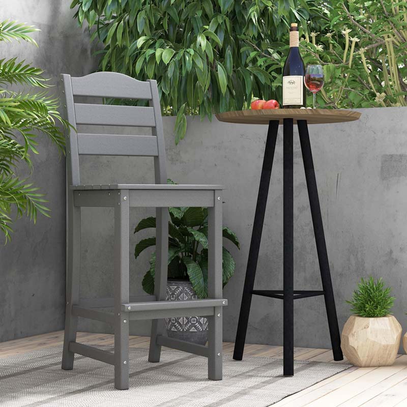 Outdoor HDPE Bar Stool, Patio Tall Bar Chair with Backrest and Footrest, 30 Inches Counter Height Barstools for Garden Backyard