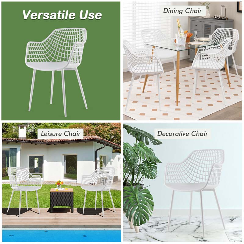 4-Pack Modern Dining Chairs with 15" High Airy Hollow Backrest, Powder-Coated Metal Legs, Anti-Slip Foot Pads