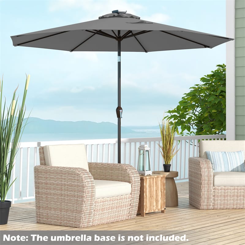 10FT Patio Umbrella with Solar LED Lights & Crank, Easy Tilt Outdoor Market Umbrella for Backyard, Poolside, Deck