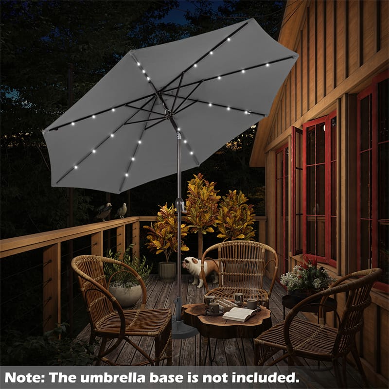 10FT Patio Umbrella with Solar LED Lights & Crank, Easy Tilt Outdoor Market Umbrella for Backyard, Poolside, Deck