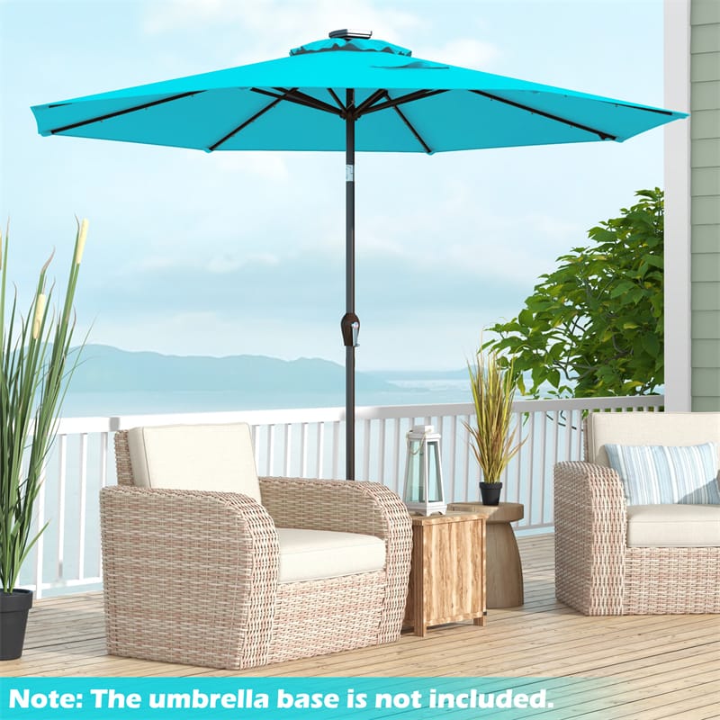 10FT Patio Umbrella with Solar LED Lights & Crank, Easy Tilt Outdoor Market Umbrella for Backyard, Poolside, Deck