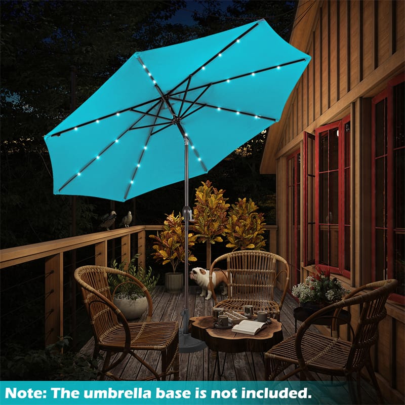 10FT Patio Umbrella with Solar LED Lights & Crank, Easy Tilt Outdoor Market Umbrella for Backyard, Poolside, Deck