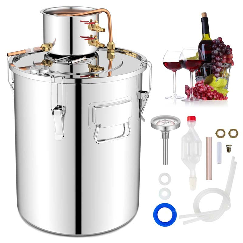 5/10 Gal Alcohol Still, 2 Pots Stainless Steel Water Alcohol Distiller with Copper Tube, Multi-purpose Home Brewing Kit for DIY Whiskey Brandy