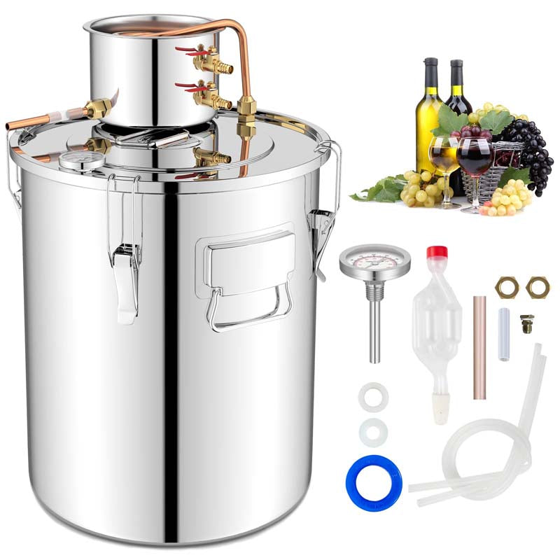 5/10 Gal Alcohol Still, 2 Pots Stainless Steel Water Alcohol Distiller with Copper Tube, Multi-purpose Home Brewing Kit for DIY Whiskey Brandy