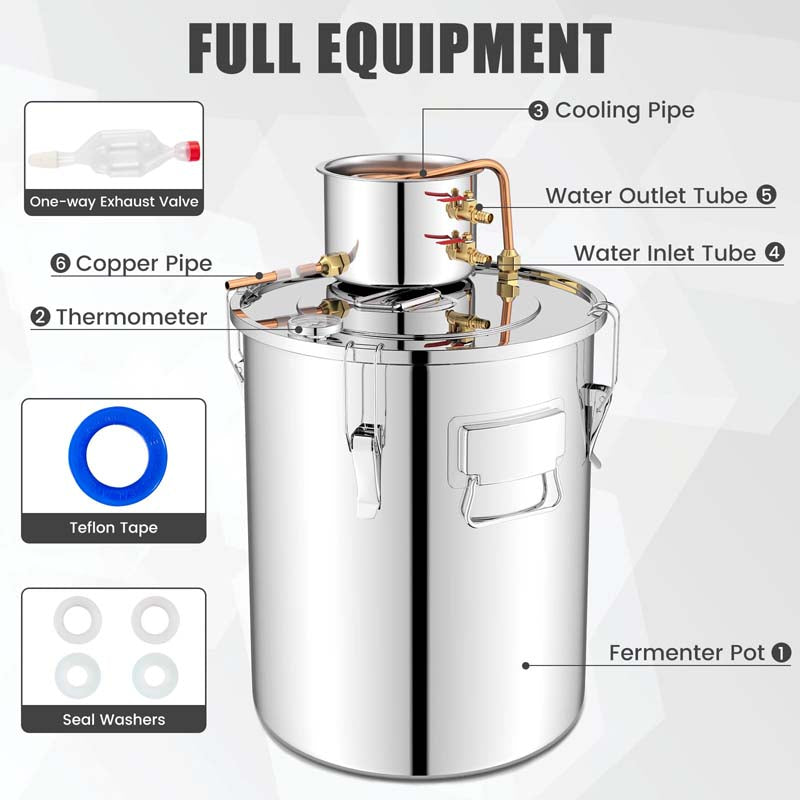 5/10 Gal Alcohol Still, 2 Pots Stainless Steel Water Alcohol Distiller with Copper Tube, Multi-purpose Home Brewing Kit for DIY Whiskey Brandy