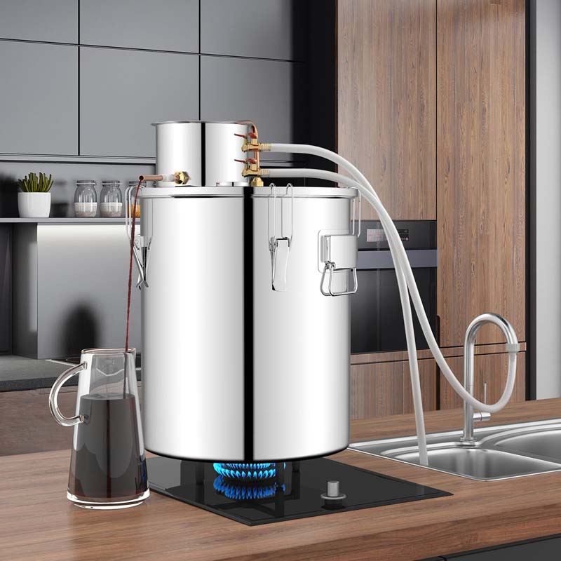 5/10 Gal Alcohol Still, 2 Pots Stainless Steel Water Alcohol Distiller with Copper Tube, Multi-purpose Home Brewing Kit for DIY Whiskey Brandy