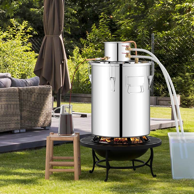 5/10 Gal Alcohol Still, 2 Pots Stainless Steel Water Alcohol Distiller with Copper Tube, Multi-purpose Home Brewing Kit for DIY Whiskey Brandy