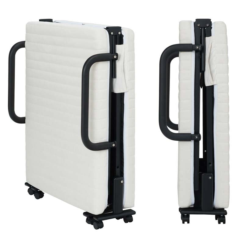 Folding Rollaway Bed with Mattress & Wheels for Adults, Portable Foldable Guest Bed with Adjustable 6 Position & Side Storage Pocket
