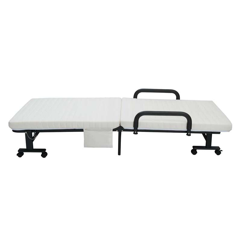 Folding Rollaway Bed with Mattress & Wheels for Adults, Portable Foldable Guest Bed with Adjustable 6 Position & Side Storage Pocket