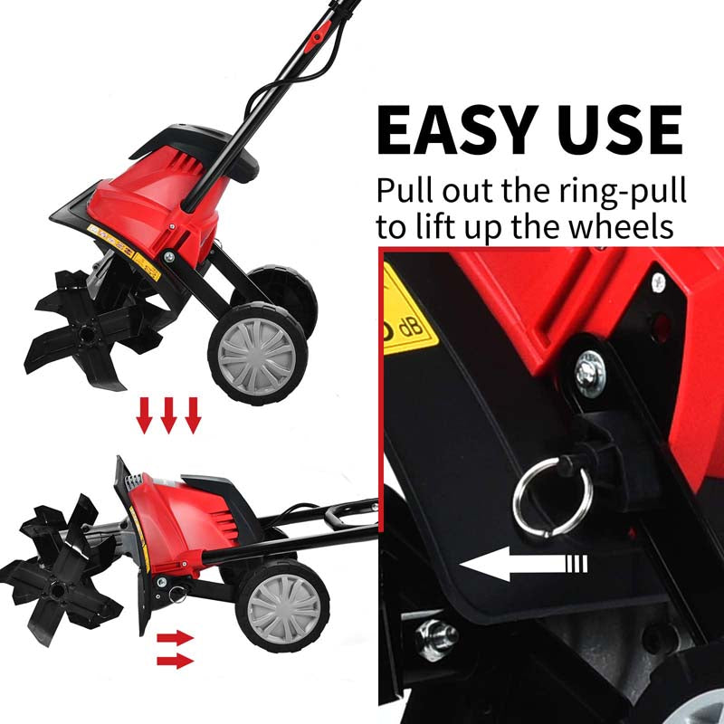Electric Tiller, Corded Power Cultivator with Foldable Handle, 9" Tilling Depth, 4/6 Tines, Garden Rototiller Tool for Lawn Soil Digging