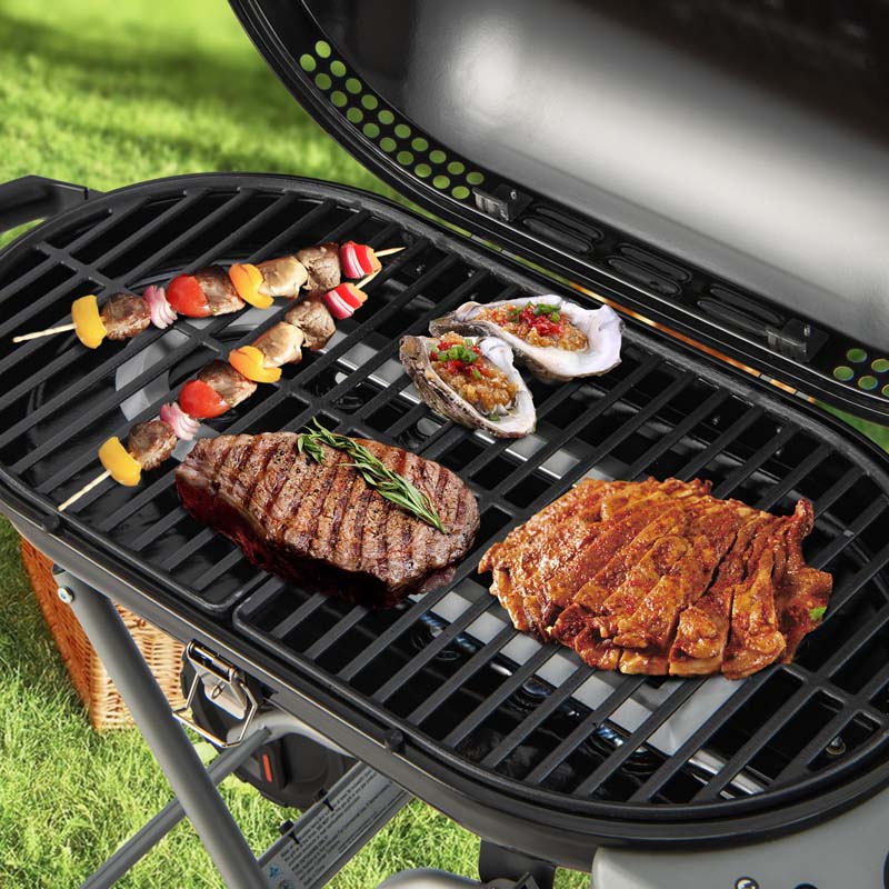 Portable Propane Gas Grill with 15,000 BTU Burner & Side Tables, Stand-Up Folding Gas Griddle on Wheels for Camping, Outdoor Cooking, Backyard BBQ