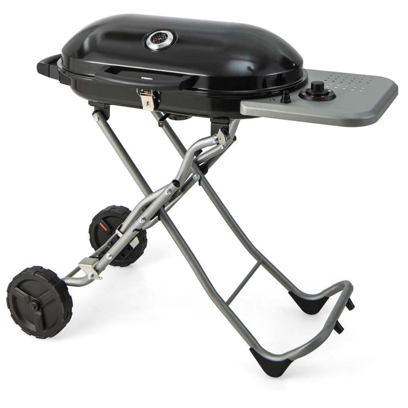 Portable Propane Gas Grill with 15,000 BTU Burner & Side Tables, Stand-Up Folding Gas Griddle on Wheels for Camping, Outdoor Cooking, Backyard BBQ