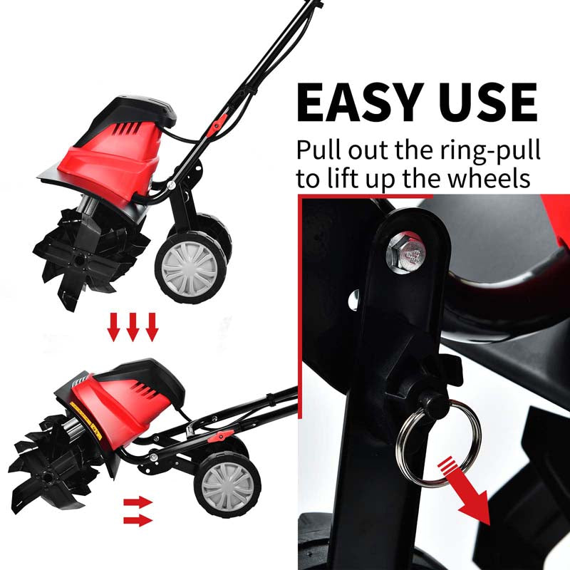 Electric Tiller, Corded Power Cultivator with Foldable Handle, 9" Tilling Depth, 4/6 Tines, Garden Rototiller Tool for Lawn Soil Digging