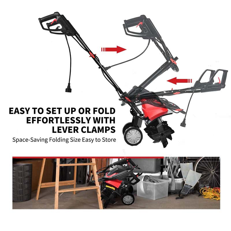 Electric Tiller, Corded Power Cultivator with Foldable Handle, 9" Tilling Depth, 4/6 Tines, Garden Rototiller Tool for Lawn Soil Digging