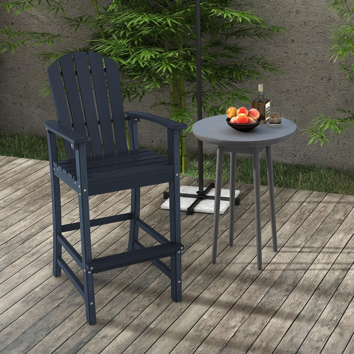 30" Tall Adirondack Bar Chairs, All-Weather HDPE Outdoor Bar Height Stools with Backrest, Armrests & Footrest for Backyard, Poolside