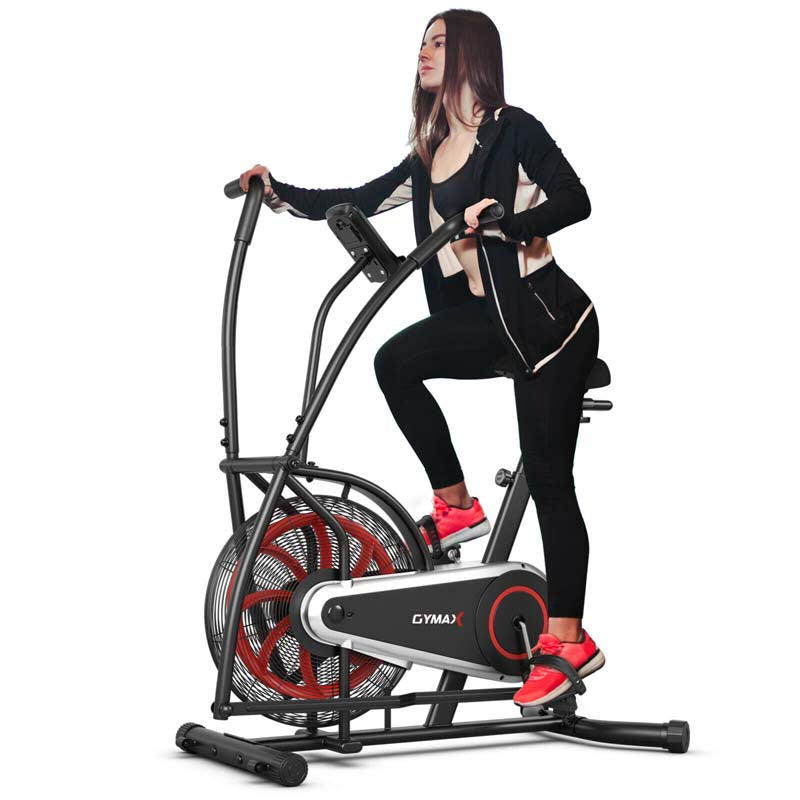 Moving Upright Air Bike, Fan Exercise Bike w/Unlimited Resistance, LCD Monitor, Phone Holder, Adjustable Seat, Built-in Wheels for Home Cardio Workout