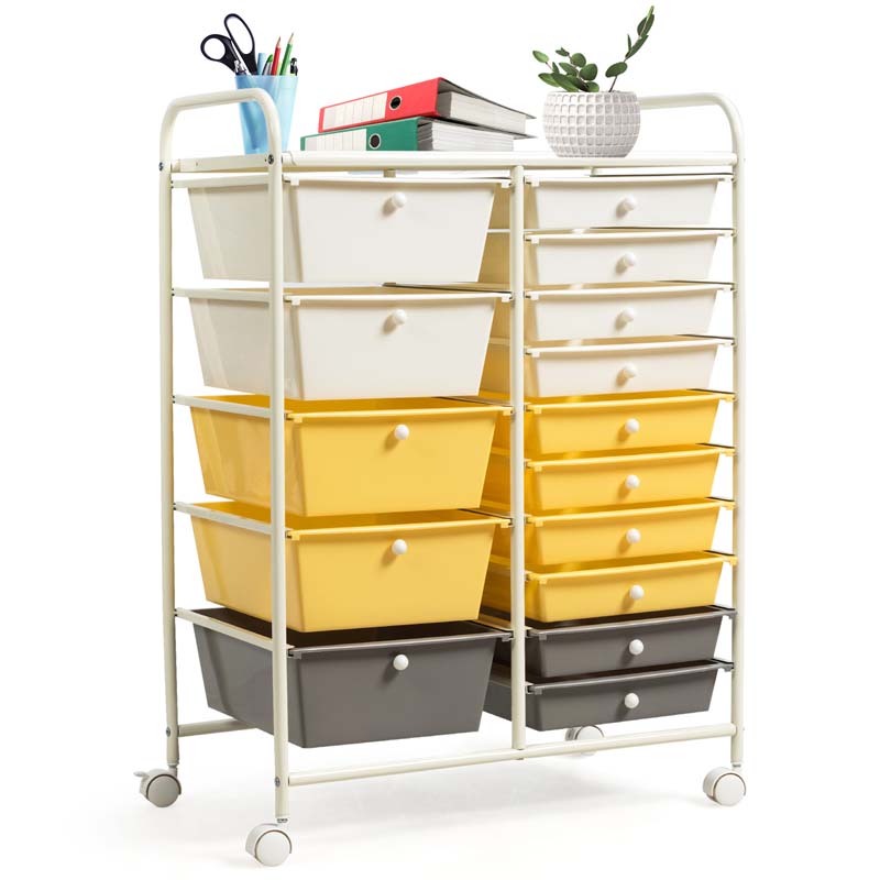 15-Drawer Storage Drawer Cart Tools Scrapbook Paper Organizer Cart Office School Utility Cart Rolling Storage Cart with Wheels