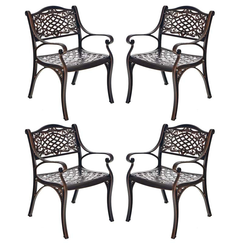 2/4Pcs All-Weather Cast Aluminum Chairs with Armrests & Curved Seats, Outdoor Dining Chairs Patio Bistro Armchairs