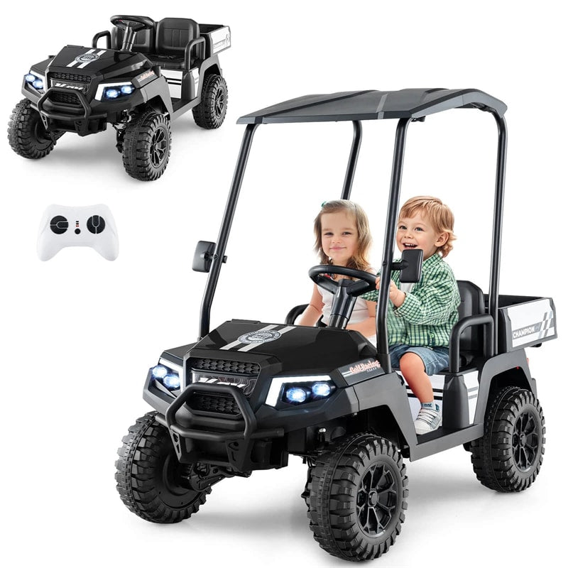 24V 4WD 2-Seater Kids Golf Cart with Sun Shade, Storage Trunk & Remote Control, LED Lights, Electric Ride on Toy Car for Boys Girls Ages 3+