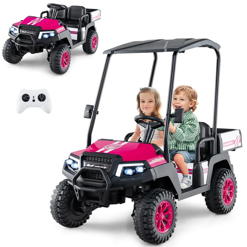24V 4WD 2-Seater Kids Golf Cart with Sun Shade, Storage Trunk & Remote Control, LED Lights, Electric Ride on Toy Car for Boys Girls Ages 3+