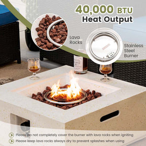 28" 40,000 BTU Terrazzo Square Propane Gas Fire Pit Table with Lava Rocks, Simple Ignition System and Waterproof Cover