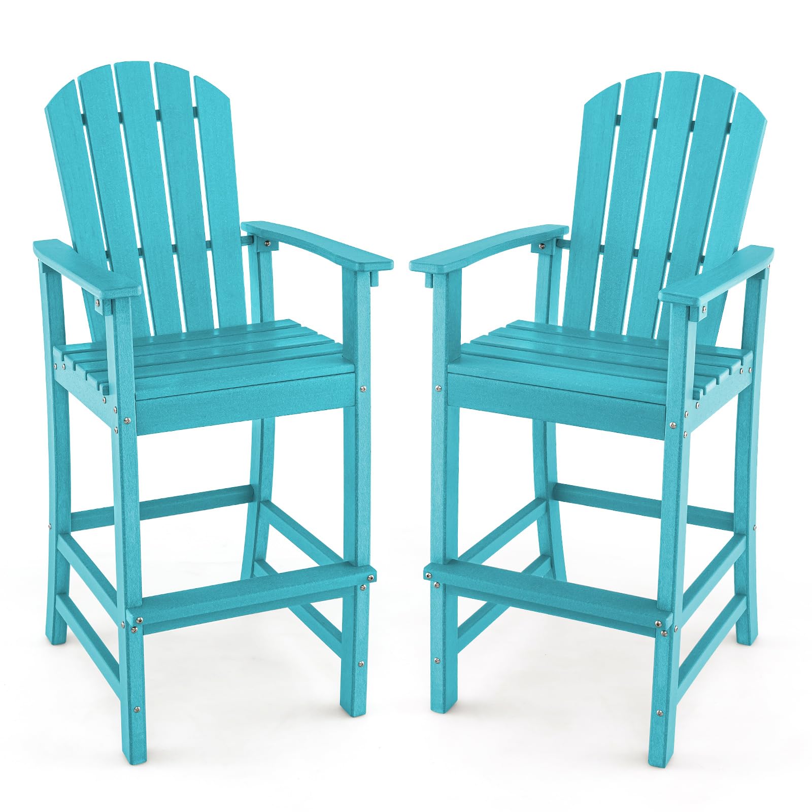Outdoor HDPE Tall Adirondack Chairs with Armrests & Footrest, 30" Counter Height Bar Stools for Garden Backyard