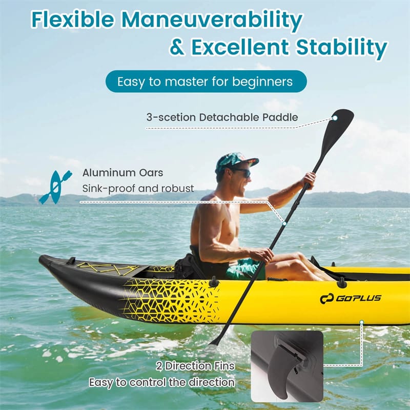 2-Person Inflatable Kayak Set with 2 Aluminium Oars & Repair Kit, 12.5Ft 507lbs Portable Fishing Touring Kayaks for Adults