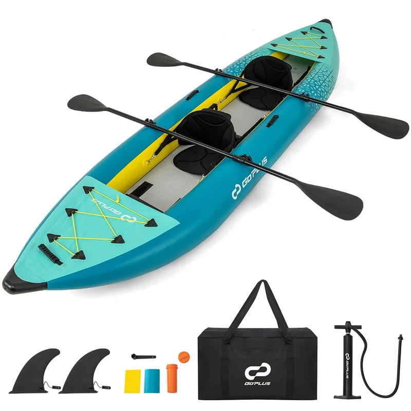 2-Person Inflatable Kayak Set with 2 Aluminium Oars & Repair Kit, 12.5Ft 507lbs Portable Fishing Touring Kayaks for Adults