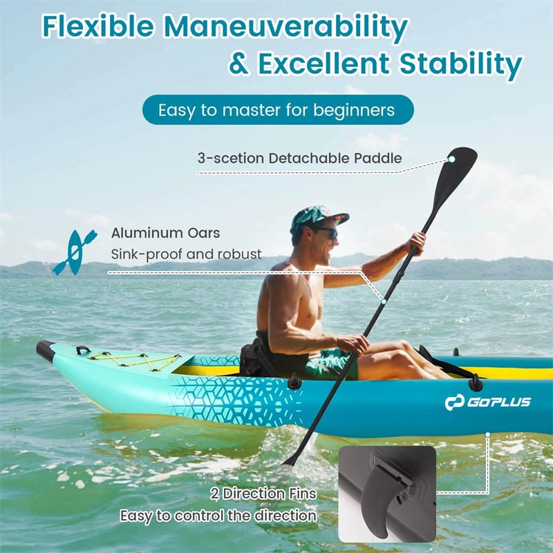 2-Person Inflatable Kayak Set with 2 Aluminium Oars & Repair Kit, 12.5Ft 507lbs Portable Fishing Touring Kayaks for Adults