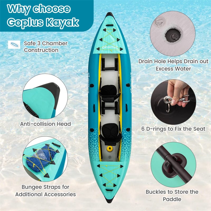 2-Person Inflatable Kayak Set with 2 Aluminium Oars & Repair Kit, 12.5Ft 507lbs Portable Fishing Touring Kayaks for Adults