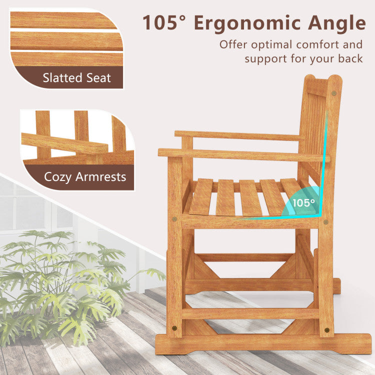 2-Person Patio Glider Bench, Solid Acacia Wood Porch Glider Chair with Slatted Backrest & Seat, Outdoor Glider Loveseat for Balcony Poolside Garden