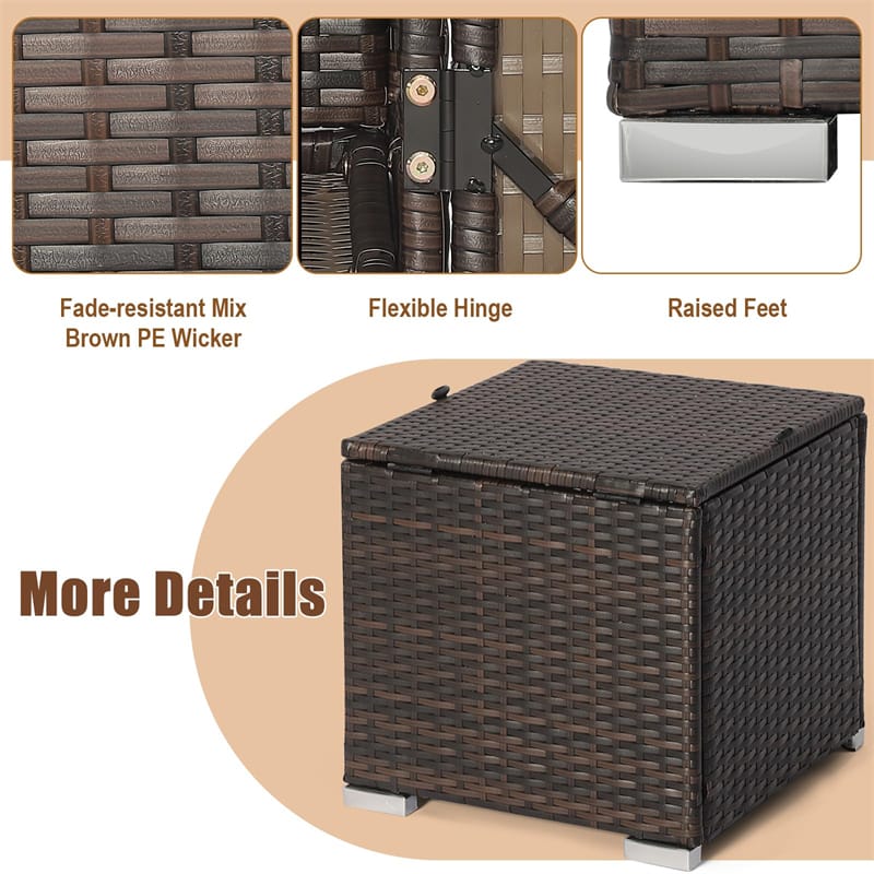 2PCS Wicker Outdoor Storage Ottomans with Removable Cushions, Multipurpose PE Rattan Footrest Side Table Seating for Patio Poolside Backyard