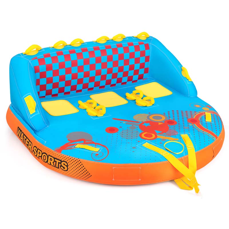 3-Rider Towable Tube for Boating, Sofa Style Inflatable Towable Boat Tube with Dual Tow Points, EVA Seat Pads & Nylon Cover for Water Sports to Pull