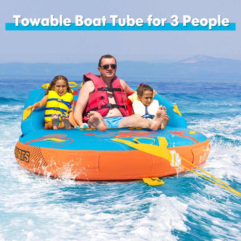 3-Rider Towable Tube for Boating, Sofa Style Inflatable Towable Boat Tube with Dual Tow Points, EVA Seat Pads & Nylon Cover for Water Sports to Pull