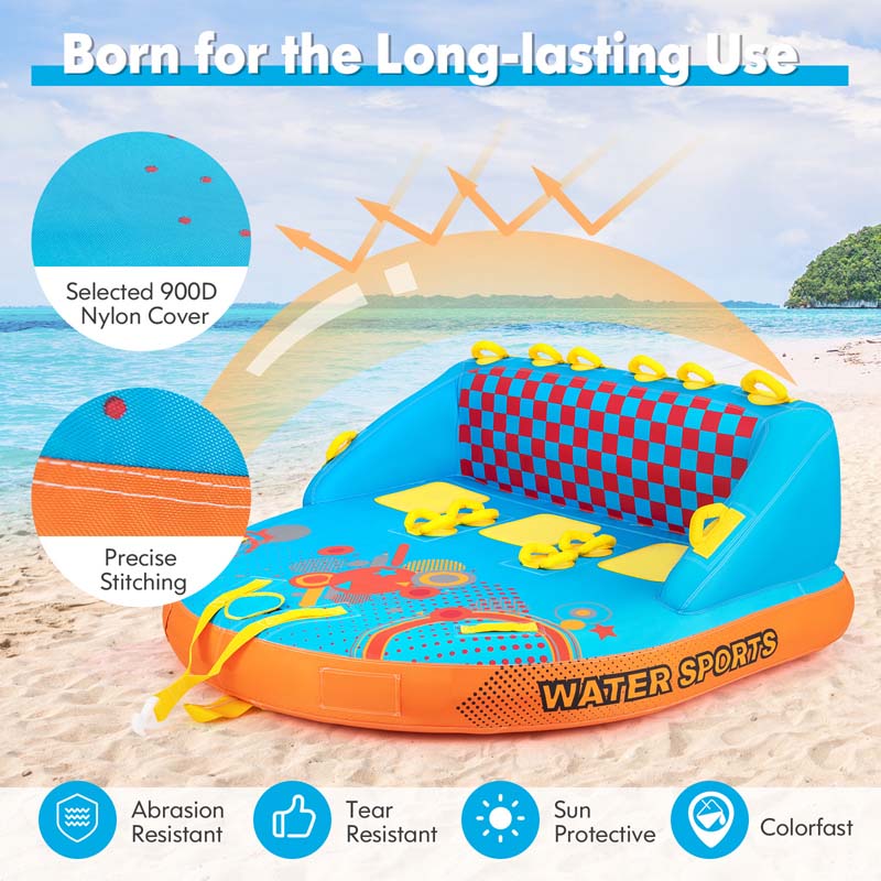 3-Rider Towable Tube for Boating, Sofa Style Inflatable Towable Boat Tube with Dual Tow Points, EVA Seat Pads & Nylon Cover for Water Sports to Pull