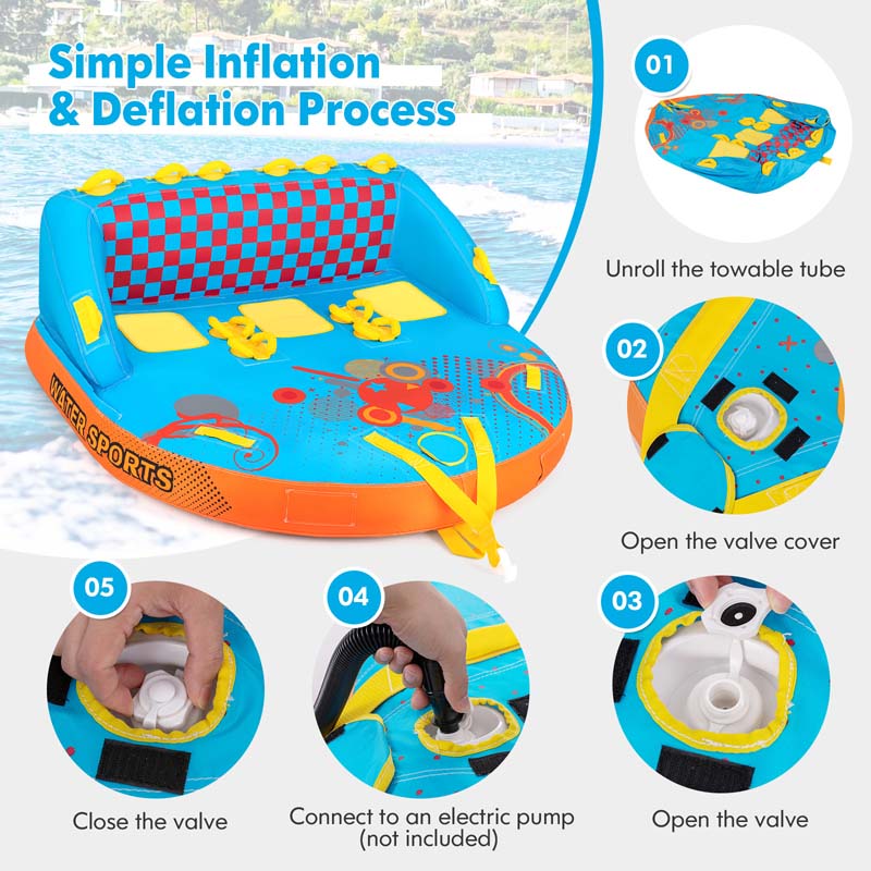 3-Rider Towable Tube for Boating, Sofa Style Inflatable Towable Boat Tube with Dual Tow Points, EVA Seat Pads & Nylon Cover for Water Sports to Pull