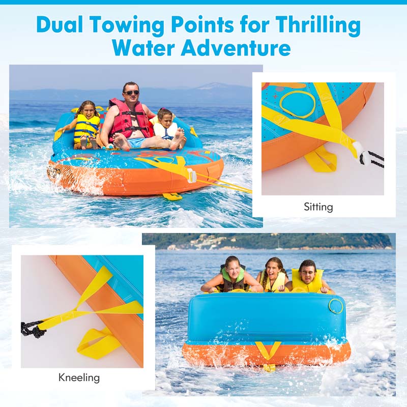 3-Rider Towable Tube for Boating, Sofa Style Inflatable Towable Boat Tube with Dual Tow Points, EVA Seat Pads & Nylon Cover for Water Sports to Pull