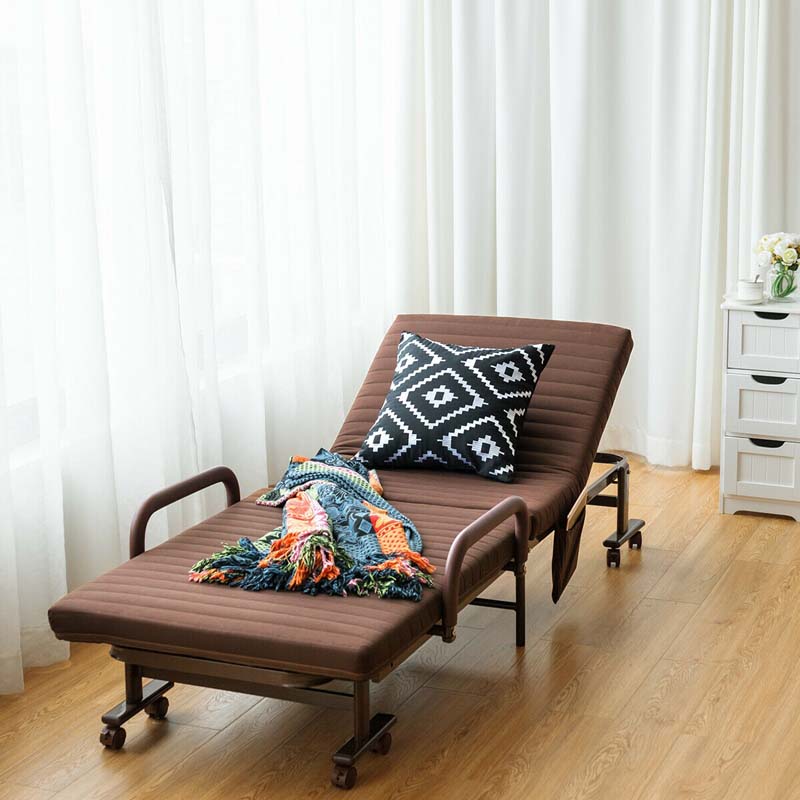 Folding Rollaway Bed with Mattress & Wheels for Adults, Portable Foldable Guest Bed with Adjustable 6 Position & Side Storage Pocket