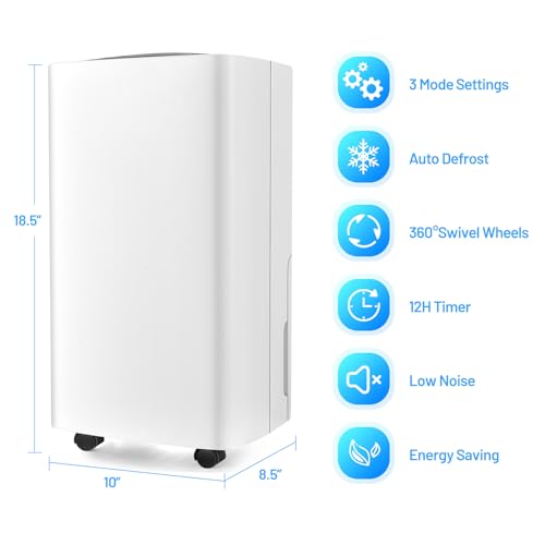 30 Pint Dehumidifiers for Home and Basements, 1500 Sq. Ft Dehumidifier w/3 Modes, 2 Speeds, 12H Timer, Auto or Manual Drainage, Drain Hose, Child Lock, Overflow Protection & Wheels