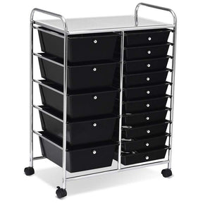 15-Drawer Storage Drawer Cart Tools Scrapbook Paper Organizer Cart Office School Utility Cart Rolling Storage Cart with Wheels