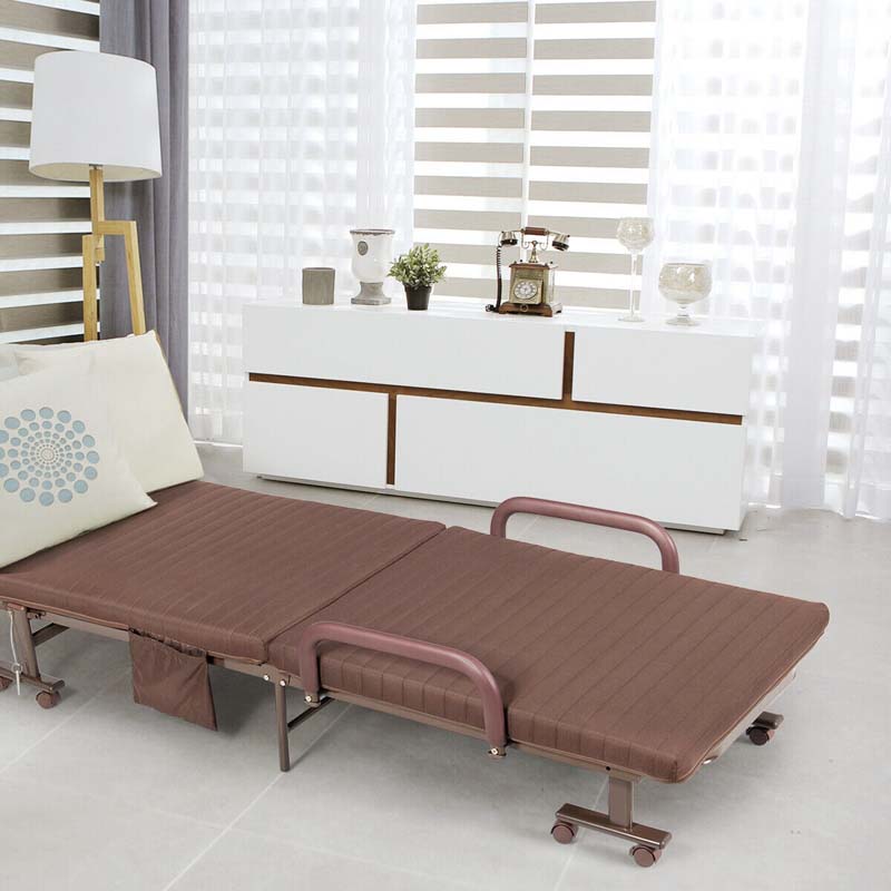 Folding Rollaway Bed with Mattress & Wheels for Adults, Portable Foldable Guest Bed with Adjustable 6 Position & Side Storage Pocket